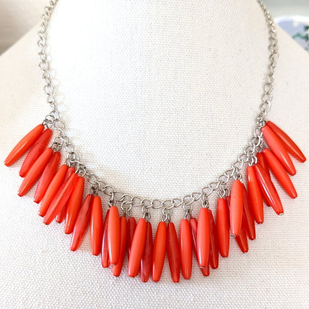 Bib Festoon Collar Necklace Orange Fringe Bold Boho Layered Cha Cha Jewelry Gift